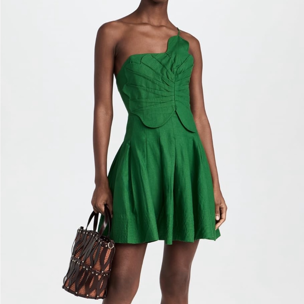 Farm Rio Green One Shoulder Lea Mini Dress